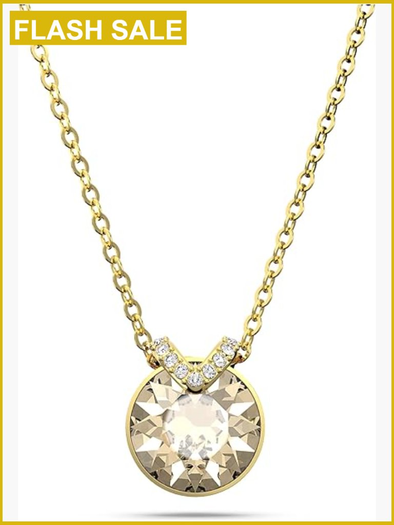 Swarovski Crystal Pendant Necklace, Gold-Tone Chain, Round Stone, 16.78 Inches